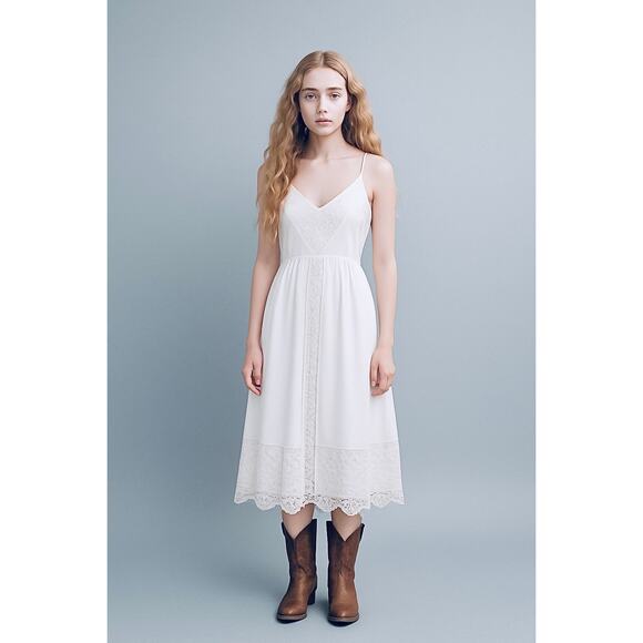 Abercrombie & Fitch White Y2K Lace Midi Dress Boho Coastal Cottagecore Prairie - Picture 1 of 11